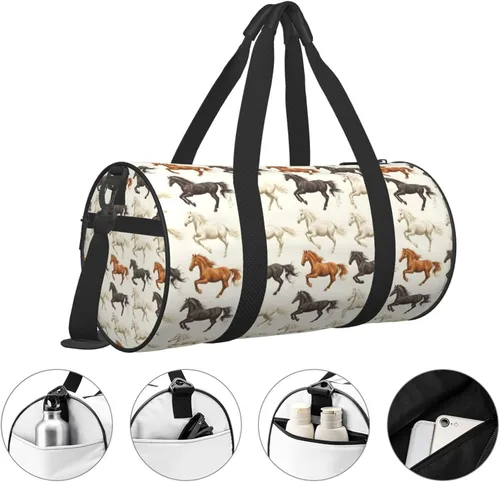 Vista 3 de Large Duffle Bag for Travel - Retro Horse Print Gym Bag for Women Men, Travel Foldable Bags for Women Men with Zippered Multiple Pockets