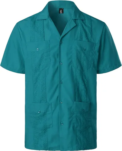 Vista 12 de VATPAVE - Camisas de manga corta con botones estilo guayabera cubana para hombre