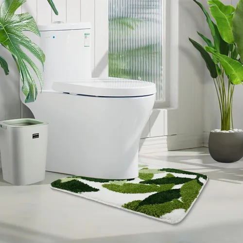 Vista 10 de Alfombras de Baño 17" x 24" Extra Suaves Verde Pequeña Alfombra de Baño Antideslizante Lavable a Máquina 3D con Mechones Bonita Alfombra de Hojas