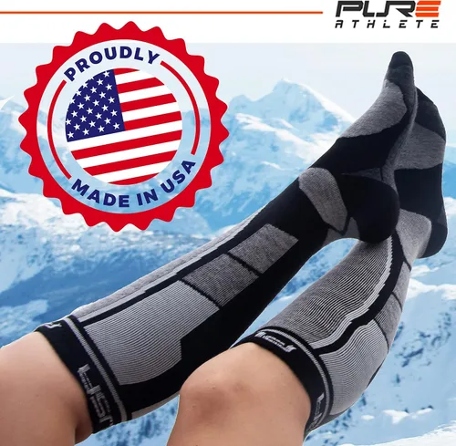Vista 5 de Pure Athlete Calcetines de esquí fabricados en Estados Unidos, calcetines ligeros de lana de alpaca para el invierno para esquí