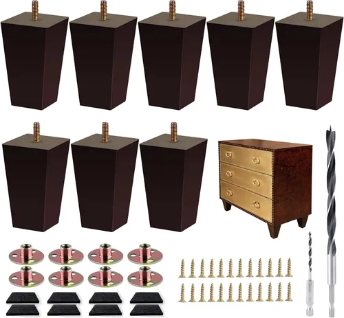 Vista 9 de Juego de 4 patas de sofá cuadradas para cama, patas de repuesto de madera de 2 pulgadas para muebles, color marrón oscuro