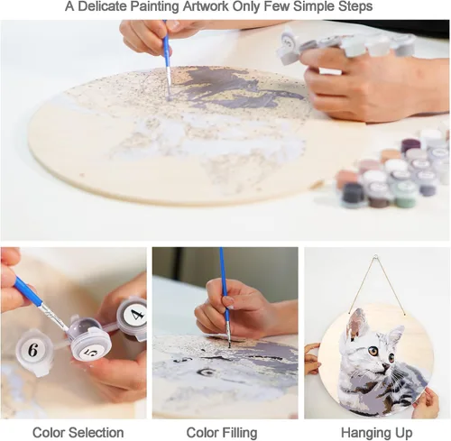 Vista 2 de TEXTURE OF DREAMS Kit de pintura personalizada por números para adultos, pintura acrílica, pintura al óleo sobre madera redonda y circular de 12