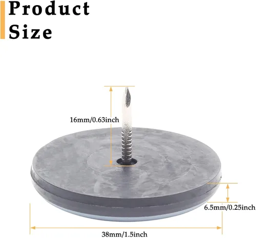Vista 2 de 16 deslizadores de 1-1/2 pulgadas para clavos de muebles, protectores de suelo de PTFE para sillas autoadhesivas para muebles para suelos de madera