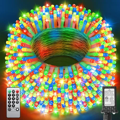 Vista 25 de 380 luces LED de Navidad de 125 pies, guirnalda de luces para exteriores, impermeables, temporizador y memoria, 8 modos regulables, para árbol