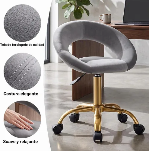 Vista 6 de DUHOME Silla giratoria con ruedas, silla de terciopelo para oficina en casa Gris