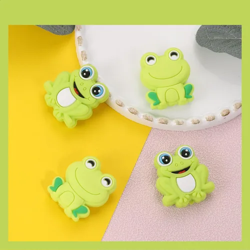 Vista 5 de 10 Piezas Cuentas de Silicona de Animales - Lindas Cuentas a Granel DIY para Manualidades, Bolígrafo, Correas de Teléfono, Colgantes de Bolsa (Rana)