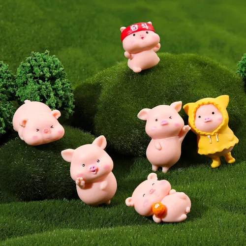 Vista 4 de Leitee 19 Pcs Tiny Pig Figurines Set Pig Cake Topper Decor,Classic