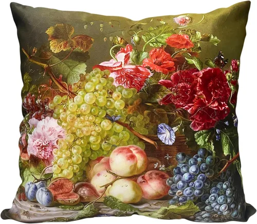 Vista 23 de Funda de cojín floral ligera de lujo, 18 x 18 pulgadas, pintura al óleo retro victoriana de doble cara, fondo negro, flor vibrante, funda de cojín