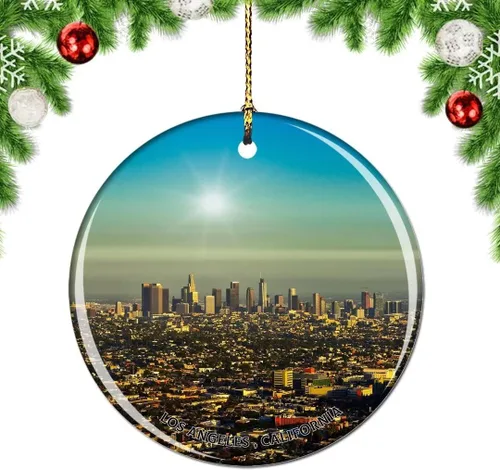 Vista 26 de California Los Ángeles Battleship Museum USA Christmas Tree Adorno Decoración Colgante Colgante Decoración City Travel Souvenir Collection Porcelana