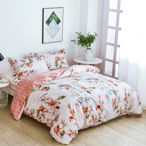 Vista 92 de OAITE - Juego de funda de edredón individual con patrón floral de 600 hilos, ultrasuave, 100% algodón, fibra larga, juego de 3 piezas, transpirable