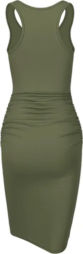 Vista 3 de Missufe - Vestido casual para mujer sin mangas con espalda cruzada ajustado y fruncido hasta por debajo de la rodilla