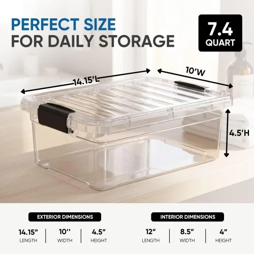 Vista 180 de Superio - Contenedores de almacenamiento de plástico transparente de 1.27 cuartos de galón con tapas, contenedores organizadores apilables, cajas
