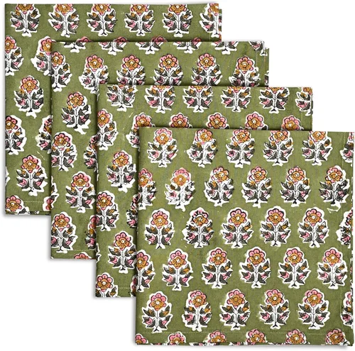 Vista 24 de Servilletas de tela CPC 100% algodón Juego de 4 servilletas reutilizables, servilleta de cena floral de bloque de impresión india, servilleta