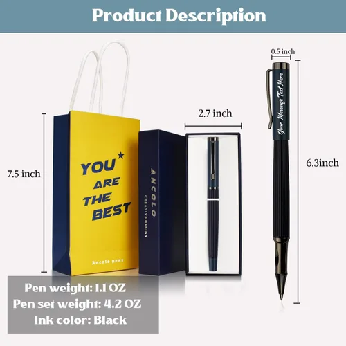 Vista 7 de Ancolo Bolígrafos de rodillo personalizados, punta media, con caja de regalo, tarjeta de regalo, bonito regalo de recuerdo, grabado con tu