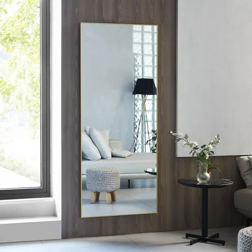 Vista 9 de Anpark Espejo rectangular dorado de longitud completa, sin soporte, de 30 x 71 pulgadas, espejo de piso grande inclinado para dormitorio, espejo