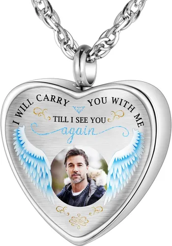 Vista 19 de XIUDA Collar de urna con foto personalizada para cenizas, collar de cenizas con foto personalizada, joyería de cremación para mujeres, collar