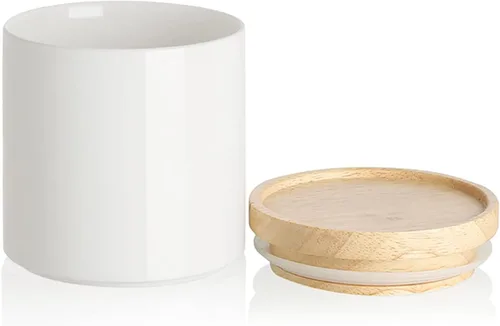 Vista 57 de Recipientes de cocina Sweejar, tarro de almacenamiento de cerámica para alimentos, recipientes apilables con tapa hermética de madera para servir