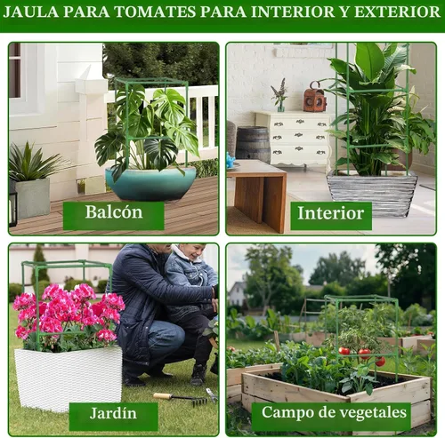 Vista 7 de ZeeDix Paquete de 4 jaulas de tomate resistentes de 60 pulgadas con clips Verde-Paquete de 4