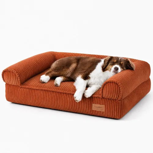 Vista 16 de FUKUMARU Sofá cama para perros, acogedora cama de pana para gatos de interior con funda lavable, cama ortopédica impermeable de 28 pulgadas
