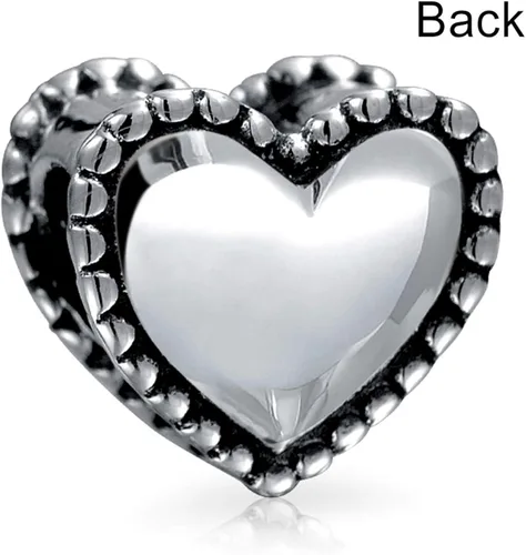 Vista 4 de Abalorio personalizado con monograma del alfabeto A-Z, inicial milgrain borde en forma de corazón, espiral, para mujeres, adolescentes, plata de ley