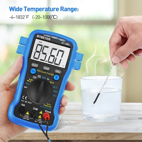 Vista 5 de BTMETER BT-39C Multímetro RMS verdadero, avómetro digital de rango automático, 6000 cuentas, medidas precisas, amperios AC/DC, voltios, ohmios