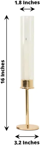 Vista 3 de Efavormart - Juego de 2 portavelas de cristal transparente de metal dorado de 16 pulgadas de alto, soportes para velas de huracán