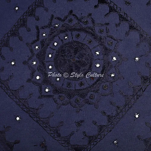 Vista 4 de Funda de almohada decorativa bohemia para sofá, 23.6 x 23.6 in, algodón, para dormitorio, azul oscuro, bordado, cuadrado, de lujo, sobre indio, 24 x
