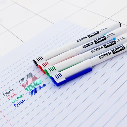 Vista 6 de BAZIC PRODUCTS Fiero - Bolígrafos fineliner surtidos, extrafinos, 4 unidades, 24 cajas Bolígrafos Fiero con punta de fibra surtida, cuello