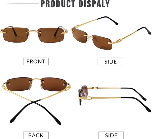 Vista 5 de JUDOO Retro Rimless Rectangle Sunglasses for Men Women Trendy Frameless Tinted Lens Eyewear