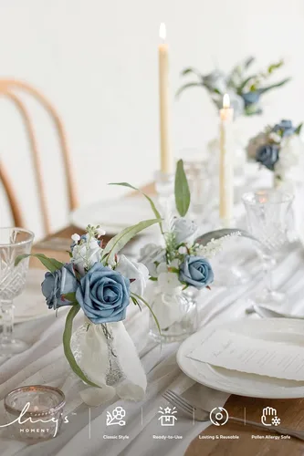 Vista 3 de Ling's moment Paquete de 25 capullos de rosas artificiales y rosas pequeñas con tallo, para ramos de boda, centros de mesa, decoración de ramilletes