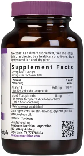 Vista 2 de Bluebonnet Nutrition Vitamina E 400 UI (268 mg) Cápsulas blandas mixtas
