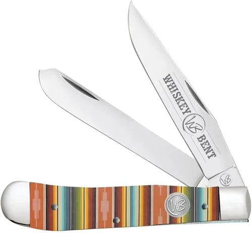 Vista 16 de WHISKEY BENT HAT CO. Navaja de bolsillo plegable tradicional Trapper de 4.125 pulgadas, longitud cerrada, cuchillas de acero inoxidable 440C (azteca)