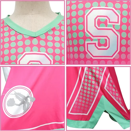 Vista 5 de 5 piezas de disfraz de animadora para niñas, uniforme de animadora con pompones, cuerda de pelo, silbato para niñas de 3 a 10 años