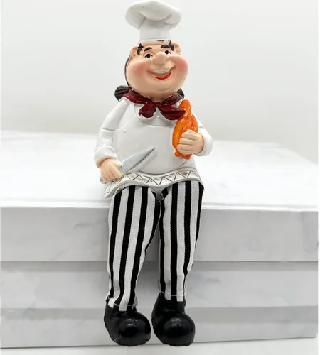 Vista 2 de KiaoTime Juego de 2 figuras de chef para decoración de cocina del hogar, pan y vino con patas colgantes, estatua para estantes de cocina, armario