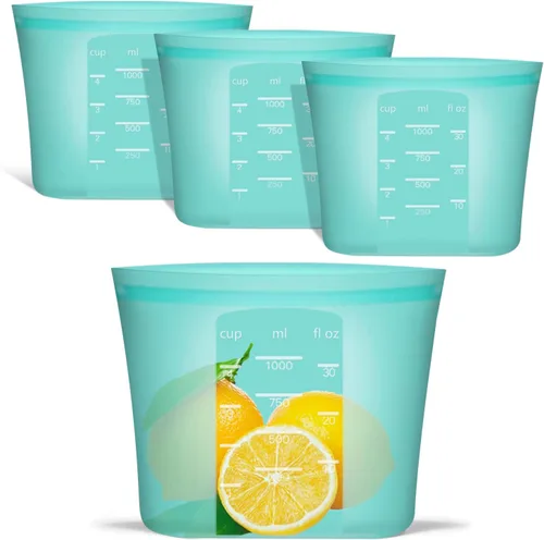Vista 22 de Bolsas de Alimentos Reutilizables, Paquete de 12 Bolsas de Almacenamiento de Alimentos 100% Silicona que se Mantienen de Pie con Cierre Hermético