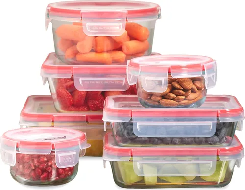 Vista 8 de Pyrex Freshlock - Juego de 10 recipientes de vidrio herméticos para almacenamiento de alimentos de tamaños variados, sin tóxicos, con tapas