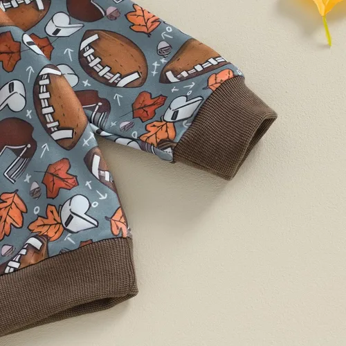 Vista 5 de Omkzanbi Conjunto de fútbol para niños pequeños, sudadera de manga larga, pantalones deportivos, 2 piezas, ropa casual para el día del juego, ropa
