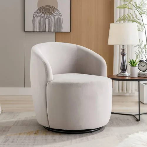 Vista 57 de Silla giratoria decorativa, moderna silla tapizada de barril con respaldo ergonómico y cojín cómodo, sillón individual de ocio para sala de estar