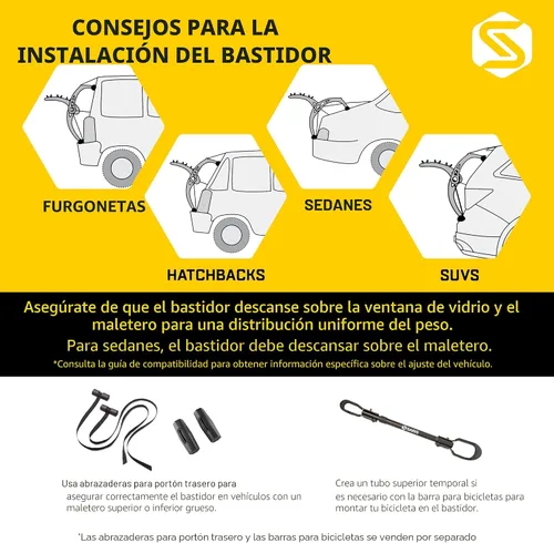 Vista 8 de Saris Bones EX - Portaequipajes para maletero de auto para 2 bicicletas, duradero, libre de óxido, correas anti-balanceo, fabricado en EE. UU.