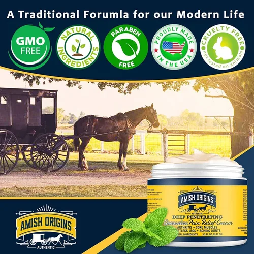 Vista 3 de Amish Origins Crema para el Alivio del Dolor de Artritis - 3.5 oz - Fuerza Máxima de Penetración Profunda para Articulaciones, Músculos, Rodillas