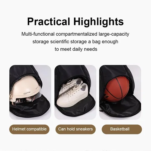 Vista 3 de Mochila deportiva con cordón, bolsa de gimnasio impermeable para mujeres y hombres, paquete de baloncesto con compartimento para zapatos, Negro