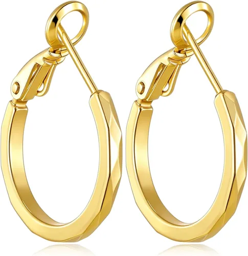 Vista 13 de Aretes de aro de corte de diamante para mujer, aro ligero y fino Dorado