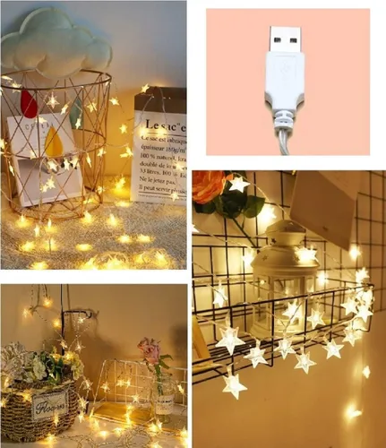 Vista 5 de Luces de Cadena de Estrellas, Merdeco 20 pies 40 LED con alimentación USB, luces de hadas blancas cálidas para decoración de cumpleaños, fiesta
