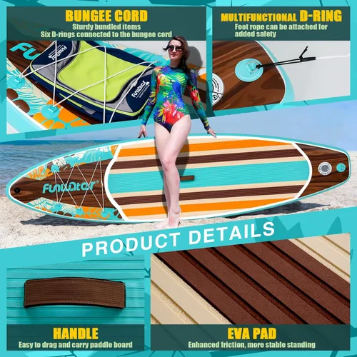 Vista 3 de FunWater Tabla de remo inflable de 11 pies y 10 pies 6 pulgadas con accesorios de tabla de remo de SUP de alta calidad, cubierta de EVA Grano