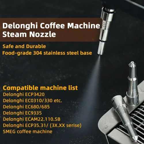 Vista 2 de Tubo de vapor de repuesto compatible con la máquina de café Delonghi Dedica EC685 ECO310 ECO311 EC9335 ECP35.31 ECAM22.110 ECP3420 boquilla de acero