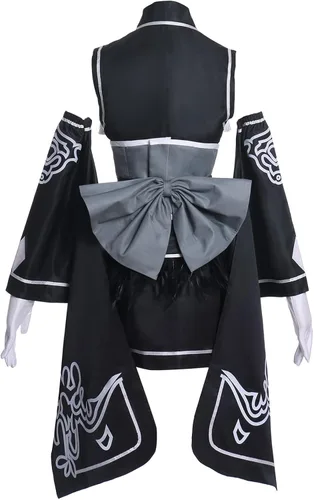 Vista 2 de Disfraz 2B de NieR Automata YoRHa No.2 tipo B Kimono traje de anime Halloween mujer disfraz máscara de zorro