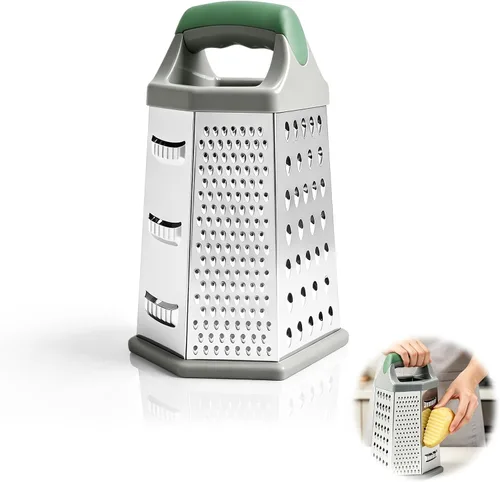 Vista 10 de Rallador de caja para cocina de 4 caras - Ralladores de queso de mano, trituradora de acero inoxidable para alimentos, verduras, zanahoria, patata