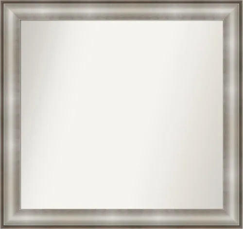 Vista 147 de Amanti Art Espejo de baño plateado para sobre el fregadero, 28 x 37 pulgadas, elegante espejo rectangular de peltre cepillado, marco de madera