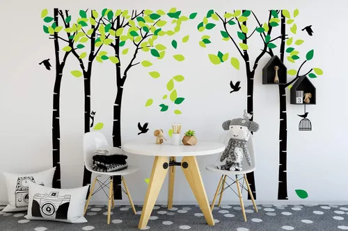 Vista 5 de ANBER Calcomanía de pared de árbol de la selva gigante removible, arte mural para dormitorio, guardería, habitación de bebé, habitación de niños
