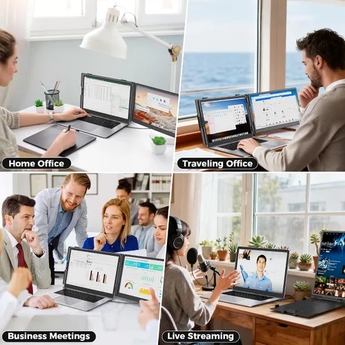 Vista 7 de Extensor de pantalla para laptop de 14 pulgadas, monitor portátil para portátiles de 13 a 17.3 pulgadas, monitor de pantalla dual 1080P FHD IPS